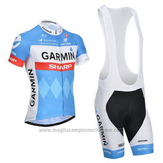 2014 Abbigliamento Ciclismo Garmin Sharp Azzurro e Bianco Manica Corta e Salopette